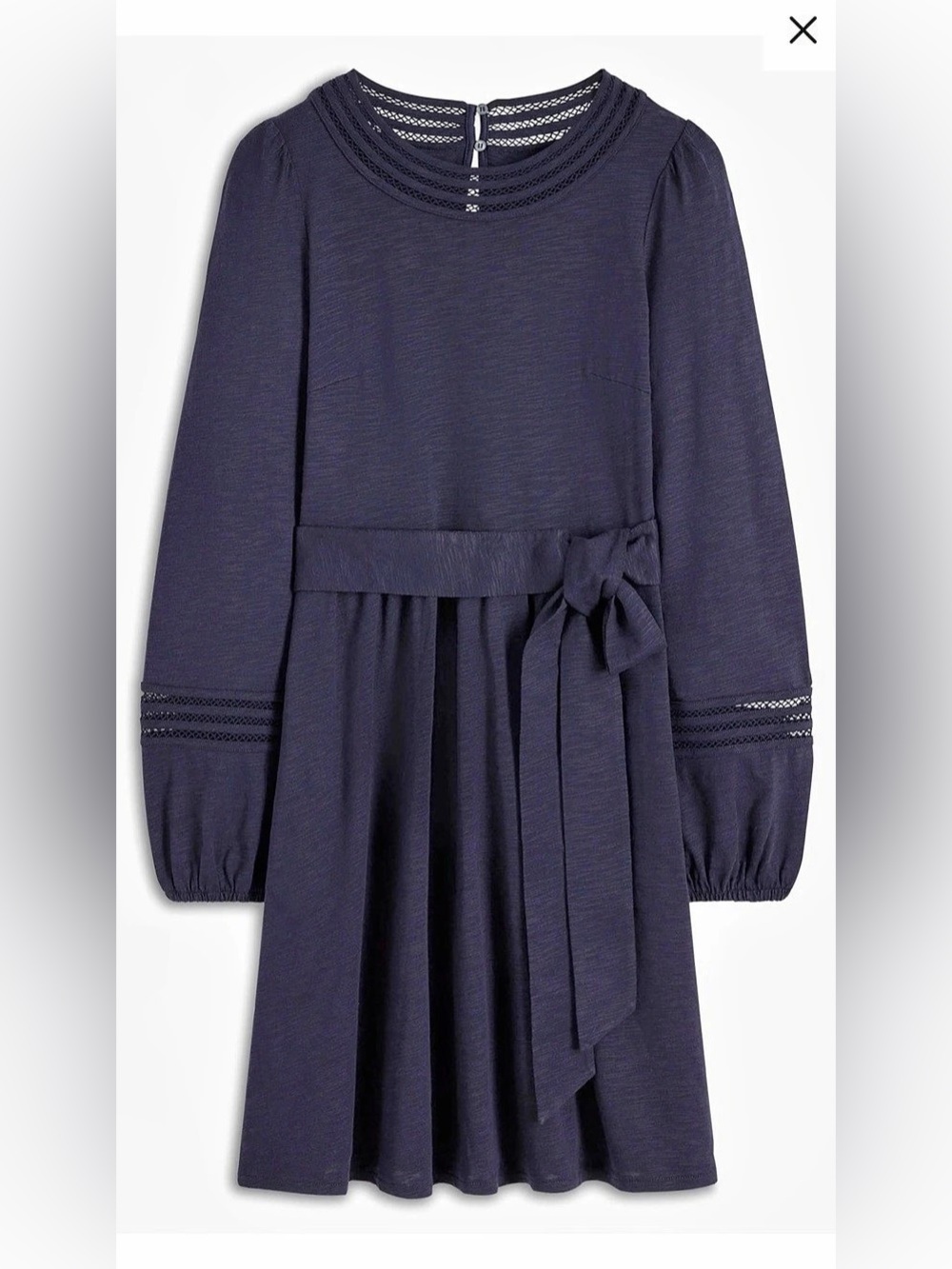 Boden Athina Embroidered Detail Long Sleeve Cotton Blend Dress Size 10R Navy